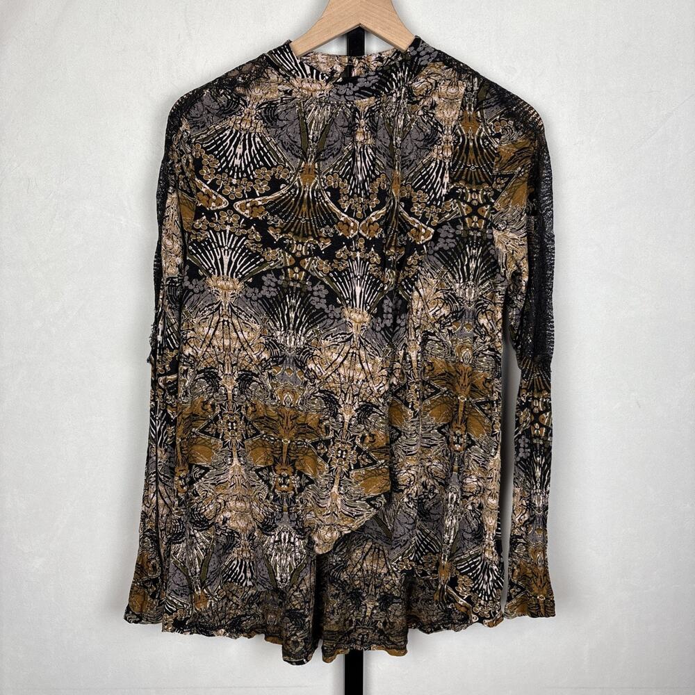 Free People Black and Gold Patterned Blouse